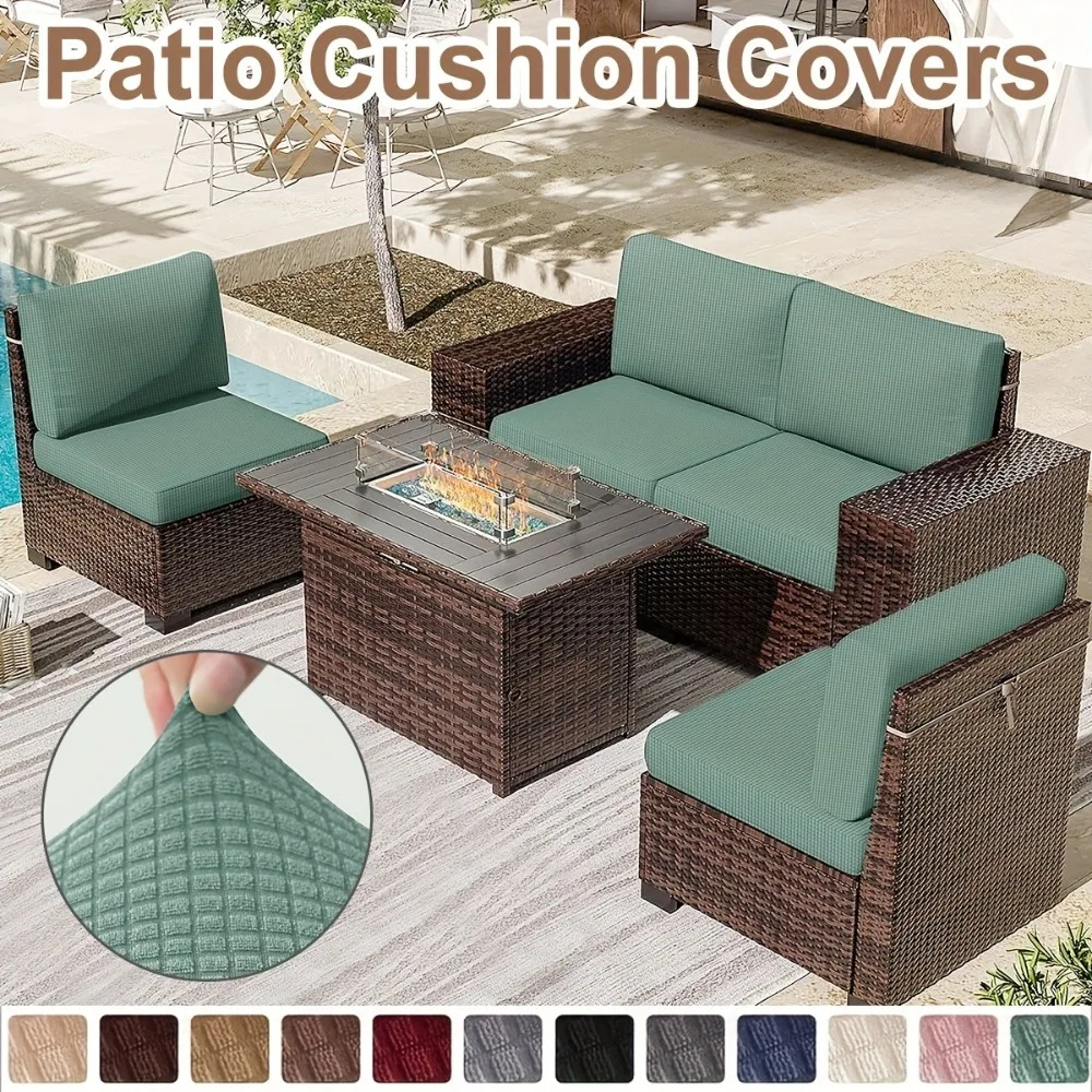 Outdoor Patio Sofa Cushion Cover Waterproof Jacquard Sofa Cover 1/2/3/4 Seat Stretch Solid Color Sofa Slipcovers for Patio Home