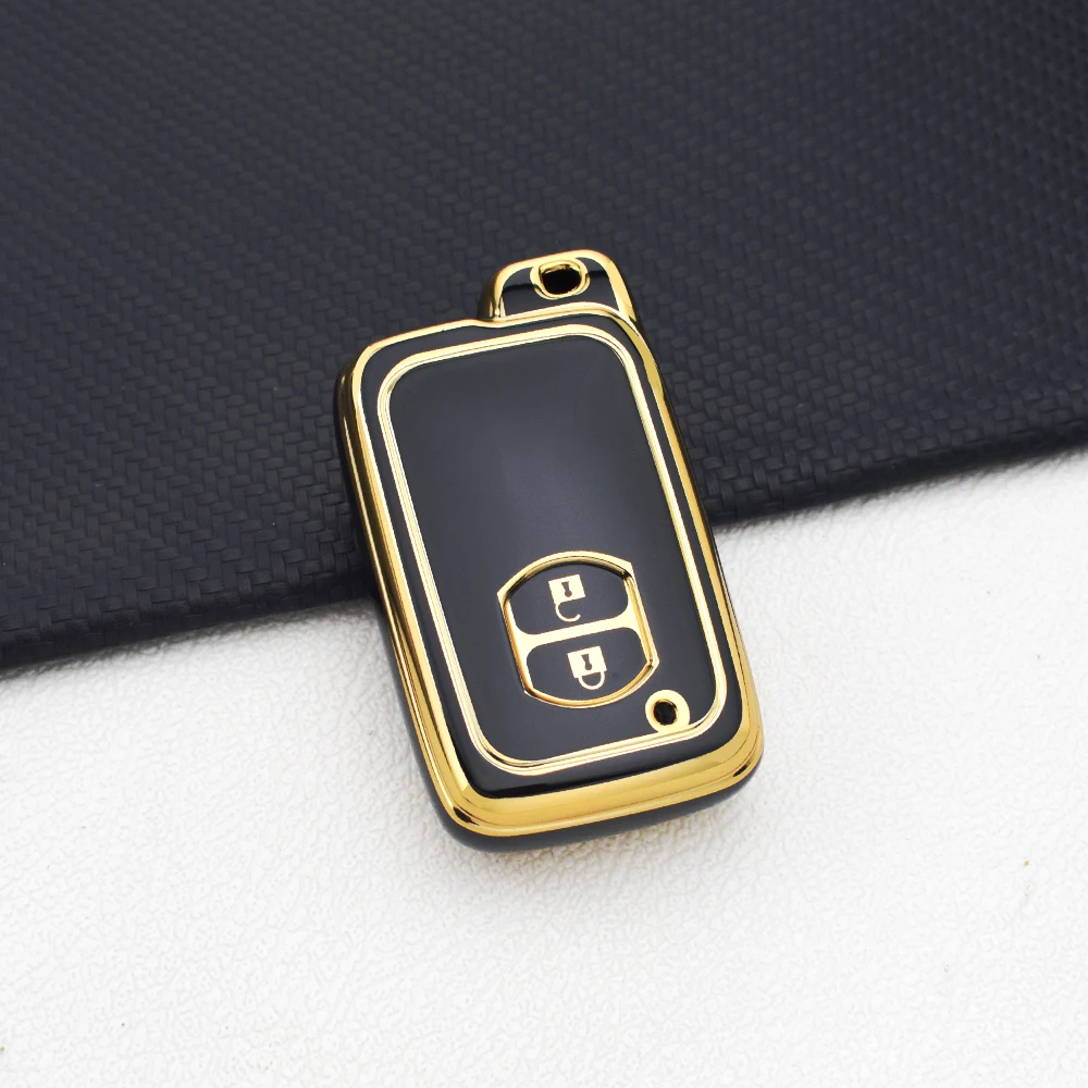 Soft TPU 2-Button Car Key Case for Toyota RAV4 Camry Prius Aqua Land Cruiser Prado Keyless Remote Fob Cover with Key Chain