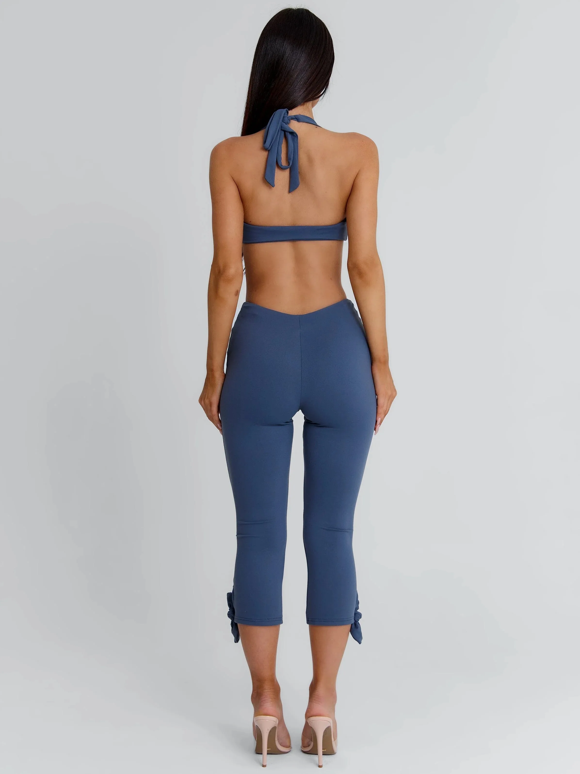 Womens Summer Capris Casual Stylish Knot Design Mid Rise Cropped Pants