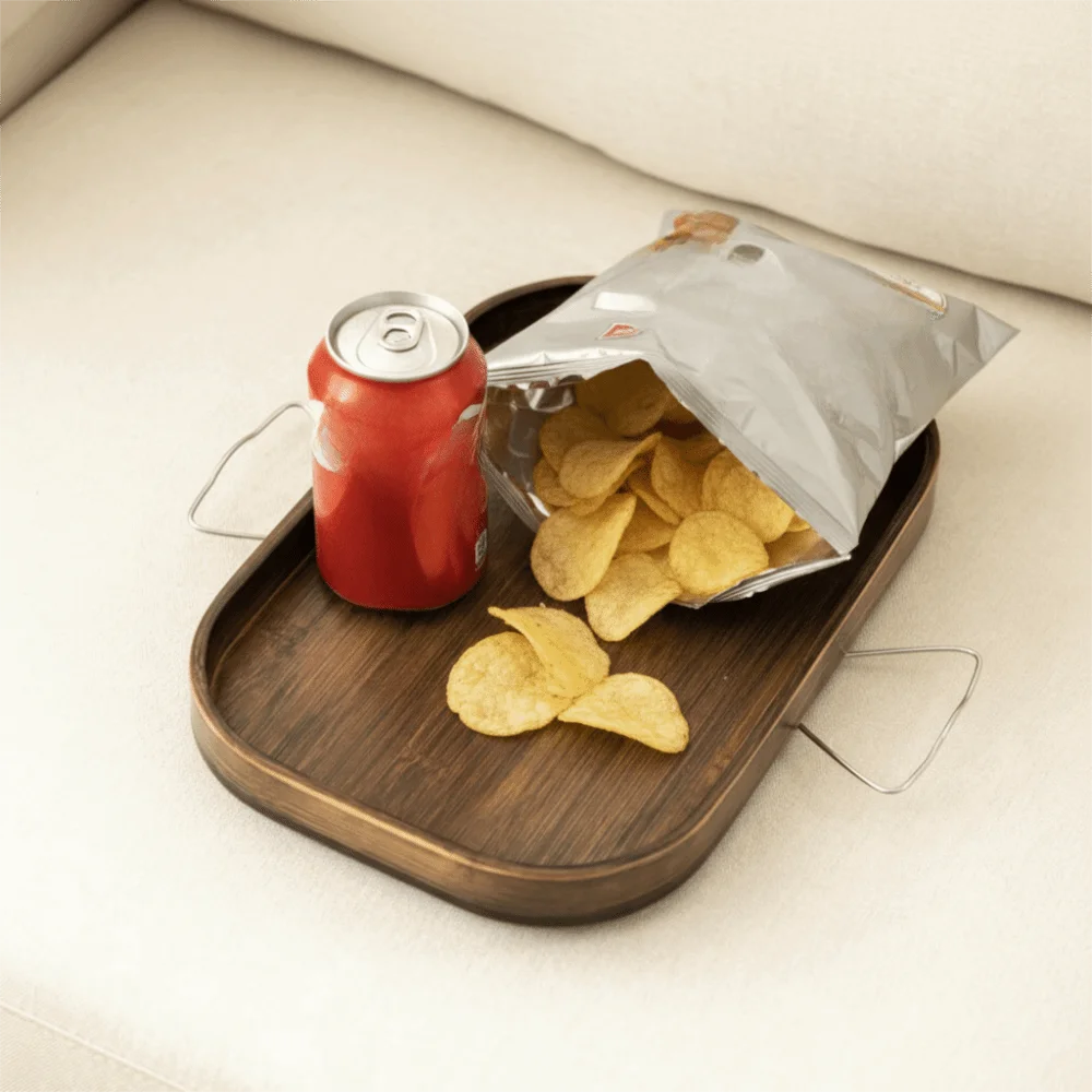 Durable Folding Clip Sofa Armrest Tray Bamboo Rectangular/Round Couch Arm Clip Table Drink Storage Tray Leisure Time