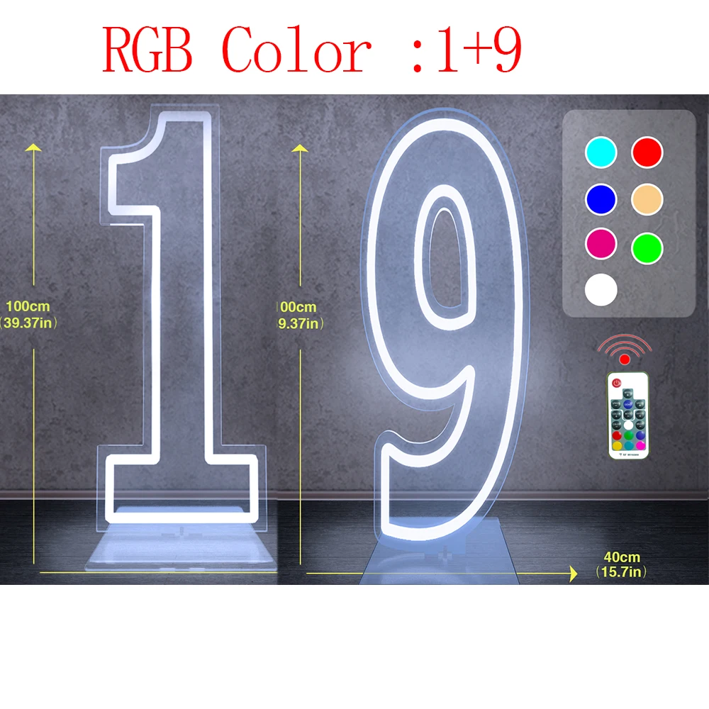 100 cm Groot Formaat Dual Digit Neon Sign Acryl Digitale Licht voor Sweet 10 16 18 21 Verjaardagsfeestje decoratie - afbeelding 1