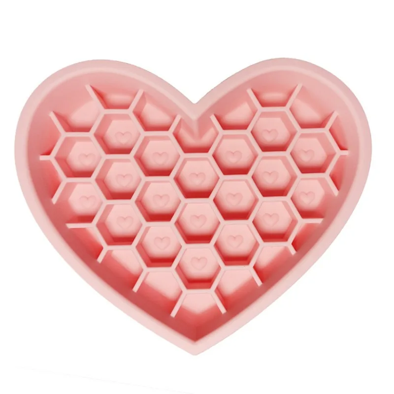 Food-grade Silicone Easy-to-clean and Durable 2-in-1 Honeycomb Heart-shaped Silicone Cat Bowl Cat Feeder  Cat Food Bowl