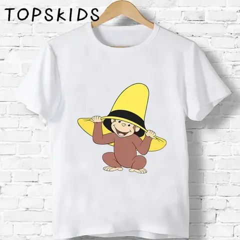 Nyfiken George tecknat tryck t-shirt för barn - rolig apa djur kortärmad topp för pojkar flickor baby sommarkläder 8 best sales George Shirts Bulk - №2