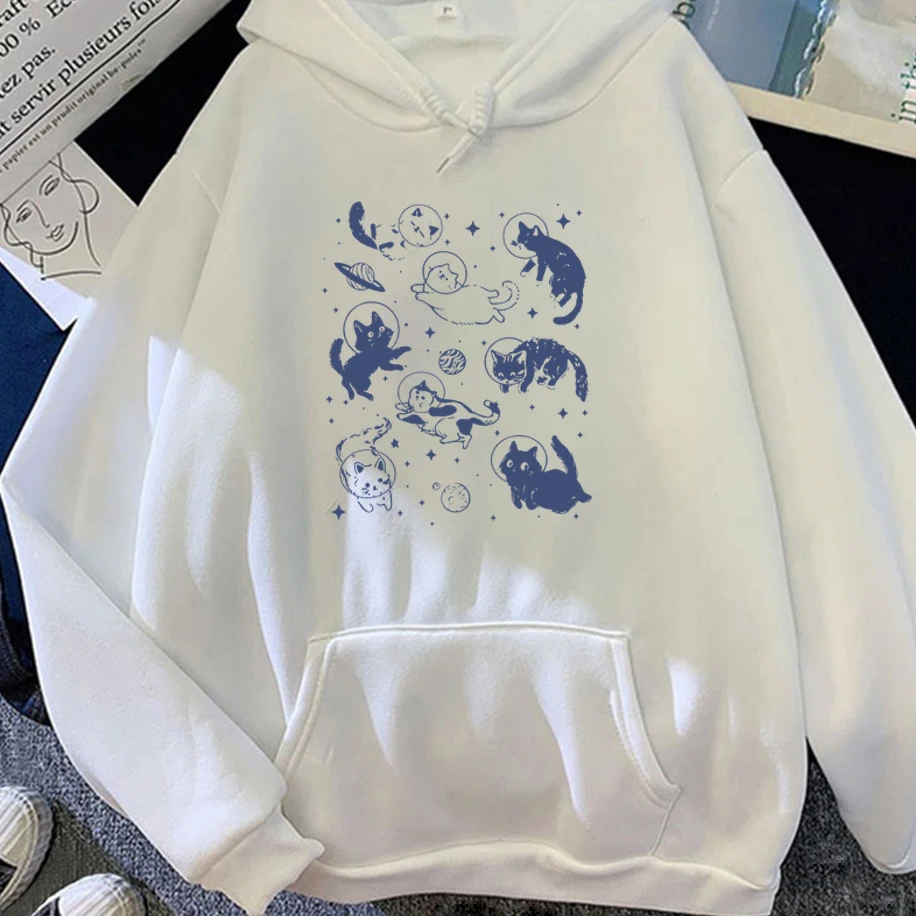 

Retro Cats in Space Graphic Men Woman Hoodies 90s Vintage Astronaut Cat Couple Clothing Funny Kitten Comfortable Long Sleeve Top
