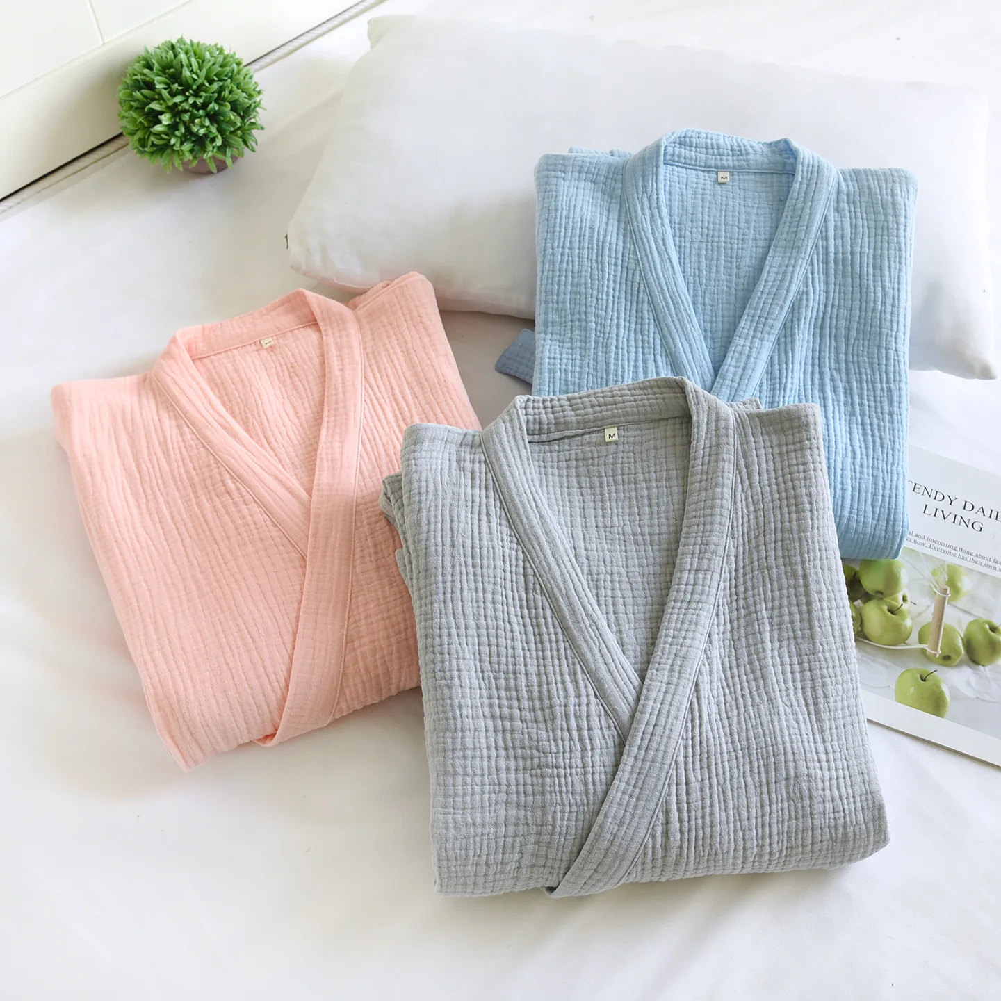 

Double-layer Gauze Couple's Cotton Kimono Robes Home Clothing Summer Loose Fitting Half Sleeve Bathrobe Pajamas