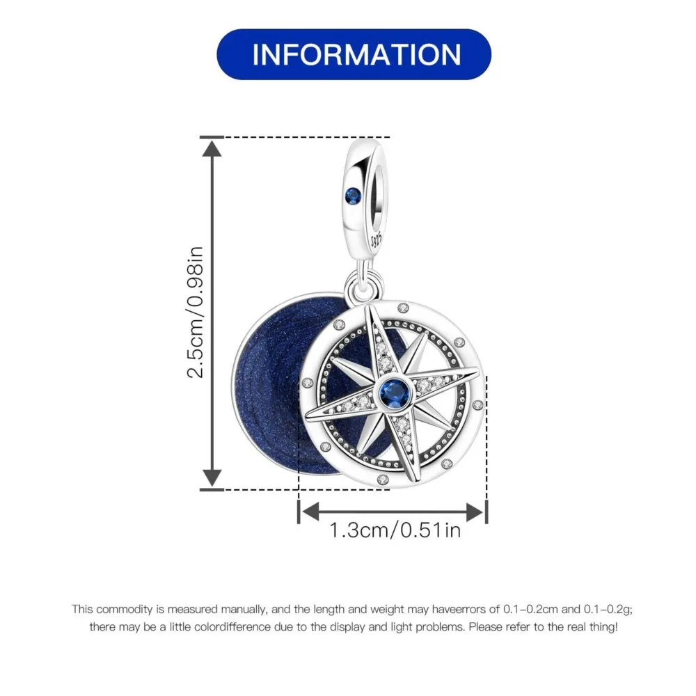 New 925 Sterling Silver Blue Star Compass Pendants Bracelet Charms Fit Jewelry Party Beads DIY Fine Gifts Accessory view 6