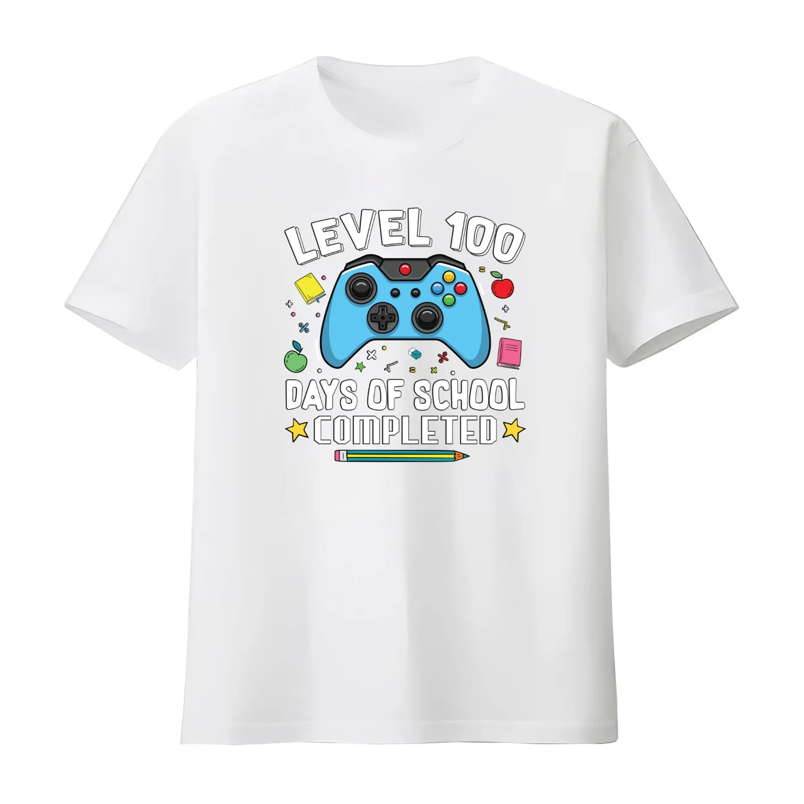 Level 100 Days of School Completed - 100 Days of School T-Shirt Summer Casual Cotton Tee Oversized Streetwear Tops