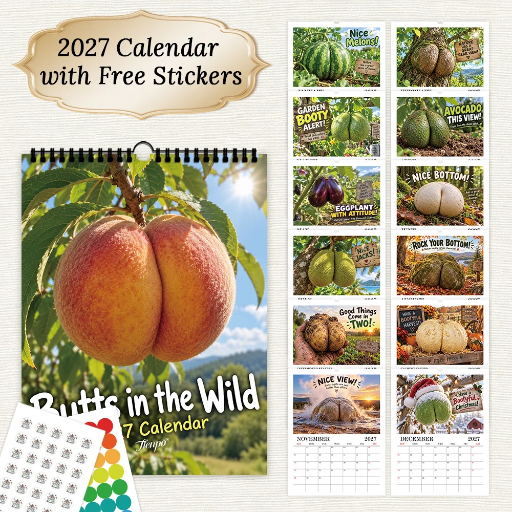 1pc, 2027 Wall Calendar, Funny Fruit Veggie Art, 12 Month Planner for Home Office Decor, Christmas New Year Gift with Stickers