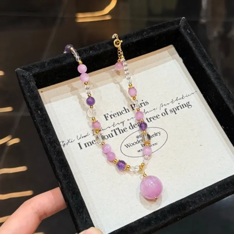 Natural Purple Lithium Hui Love Clavicle Chain Natural Purple Lithium Hui Amethyst Love Necklace