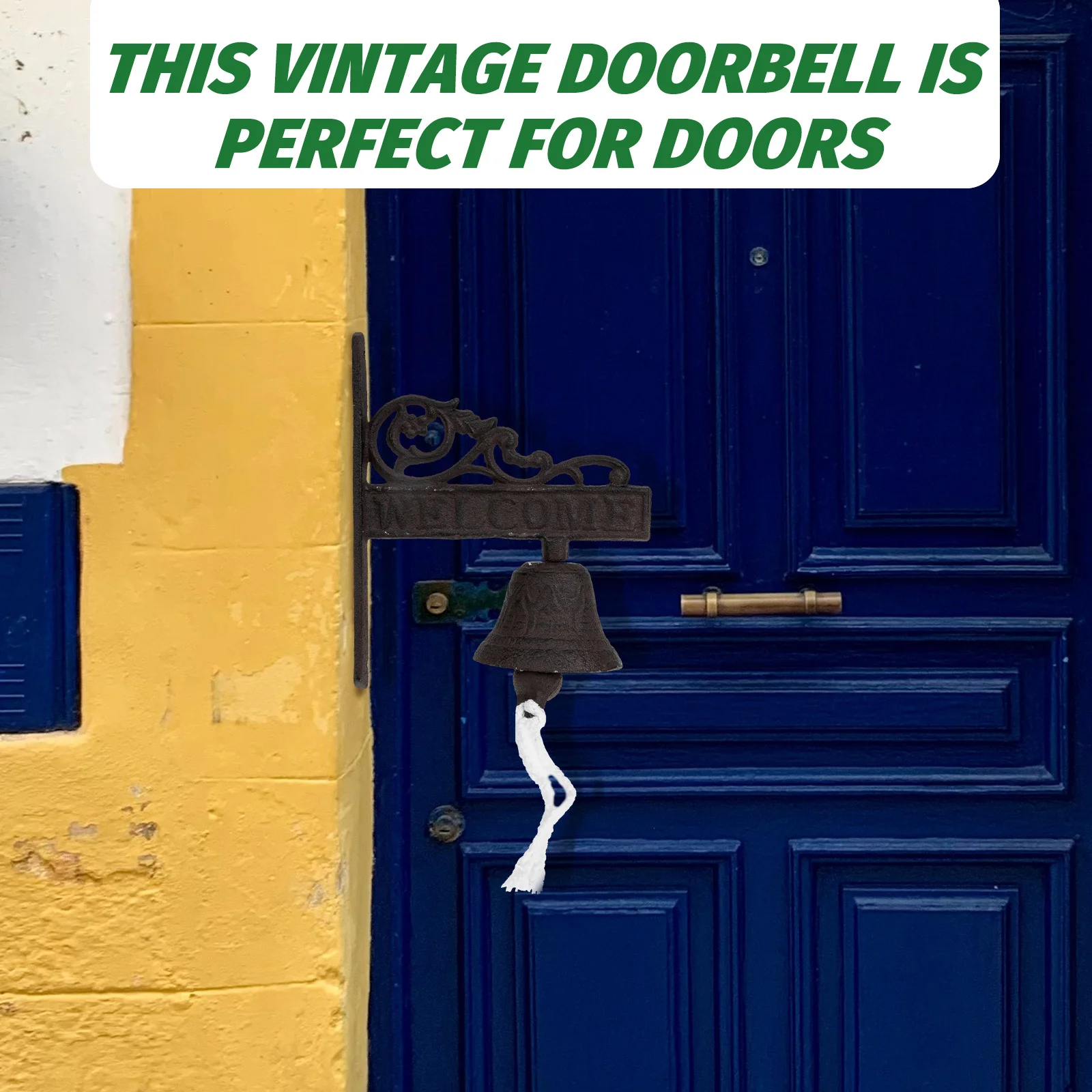 

Iron Doorbell with Welcome Sign Vintage Style Handmade Cast Iron Wall Hanging Bell for Front Door Garden Cafe Decoration