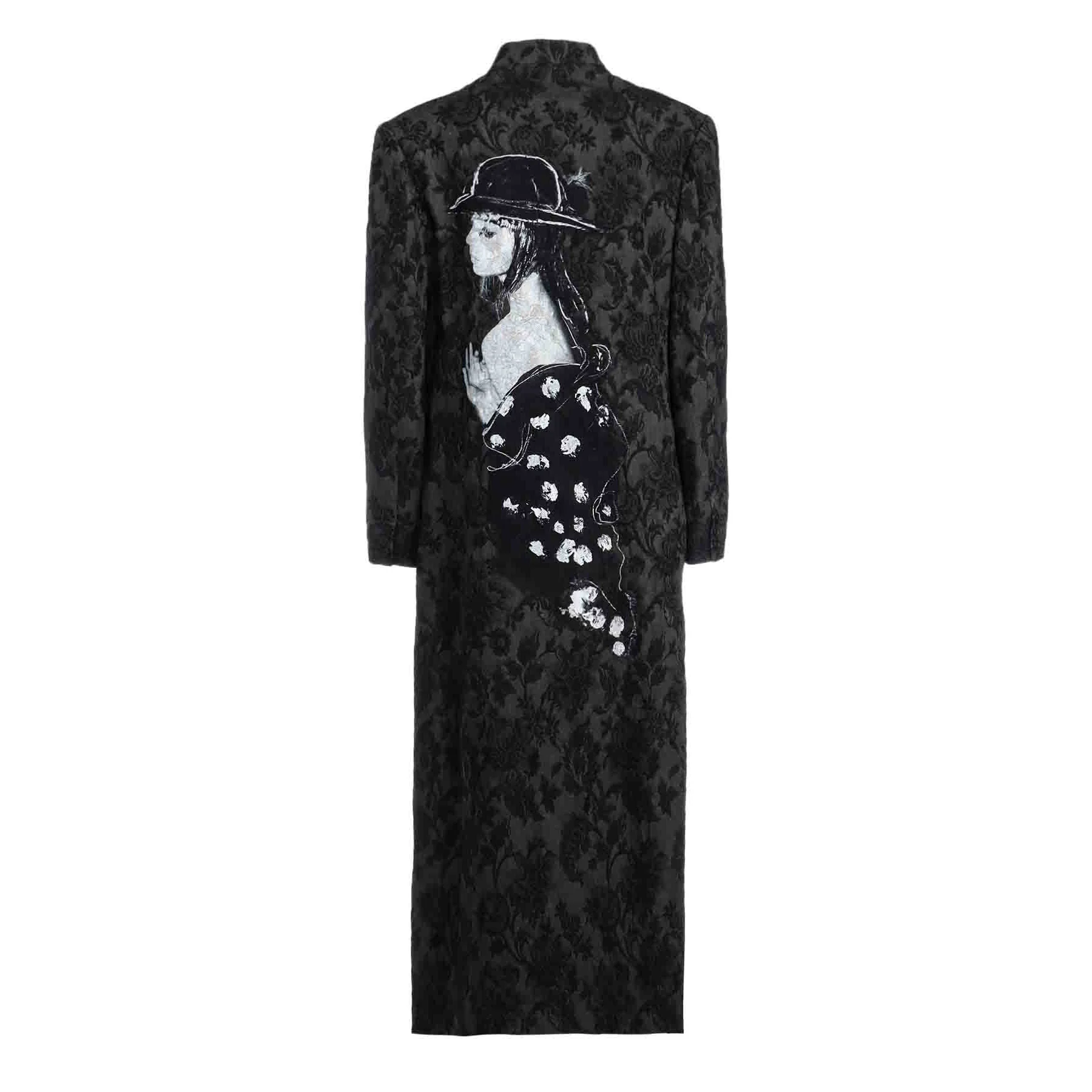 غطاء خلفي من قماش الجاكار المصبوغ بالحبر بتصميم أصلي من YOJI OOAK للفتيات سترة طويلة مطبوعة للرجال