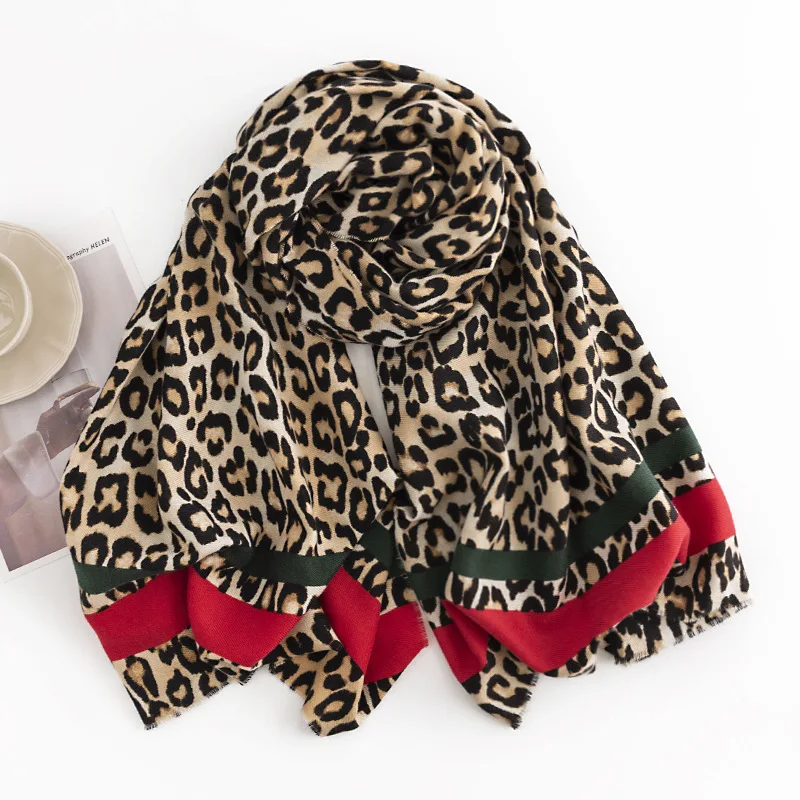 

Ladies' Fashion Scarf, Luxurious Shawl, Warm 100% Cashmere Leopard Print Classic Fringe Scarf, Plus Size 180cm, Warm Scarf