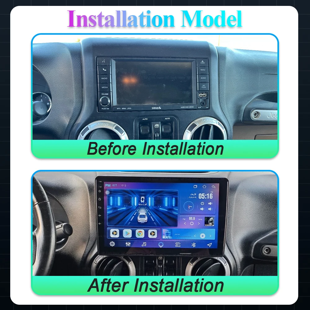 Android 16 For Jeep Wrangler 3 Jk 2007-2018 Car Radio Head Unit Wireless Carplay Auto Gps Multimedia Navigation Screen 5g Wifi