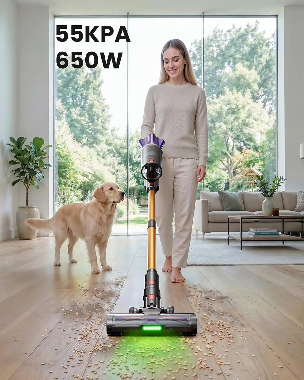 Cordless Vacuum Cleaner, 650W 55Kpa 70Mins Cordless Stick Vacuum with Hurricane Mode, 1.8L Cup, Anti-Tangle Vacuum Cordless