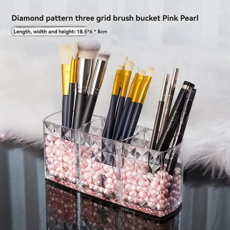 3-Grids Diamond Patterned Mirror Cabinet Storage Box, Bathroom, Bathroom, Cosmetics, Lipstick Storage Rack