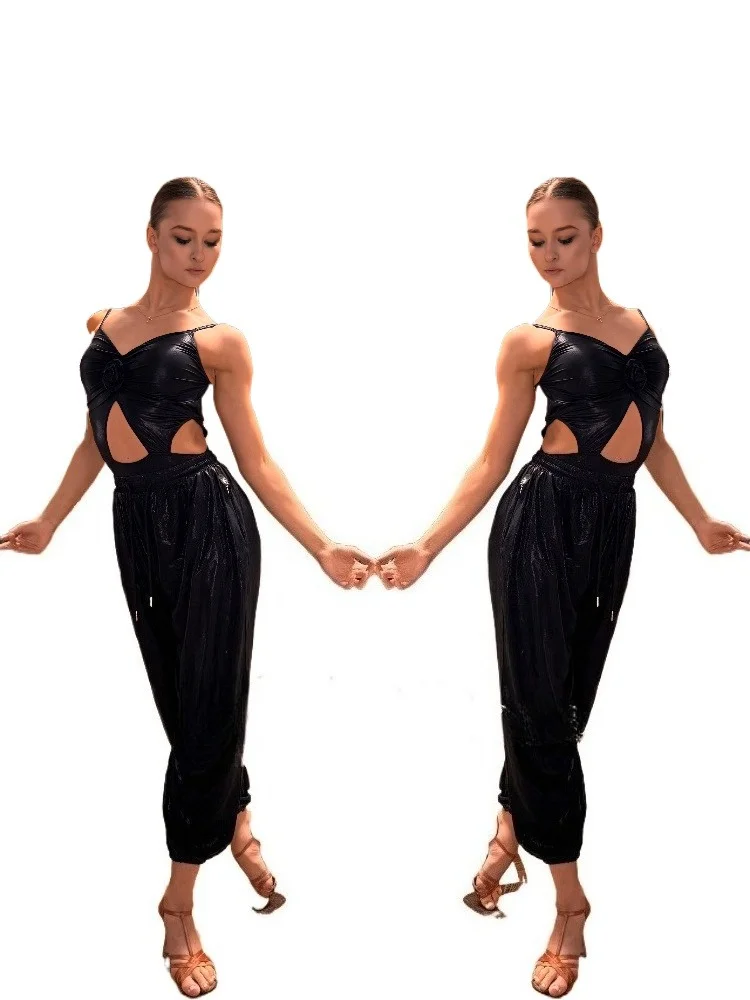 

MZDance Women’s Backless Latin Dance Set Slim Fitted Leotard Loose Pants Cha-Cha Samba Practice&Performance Outfit