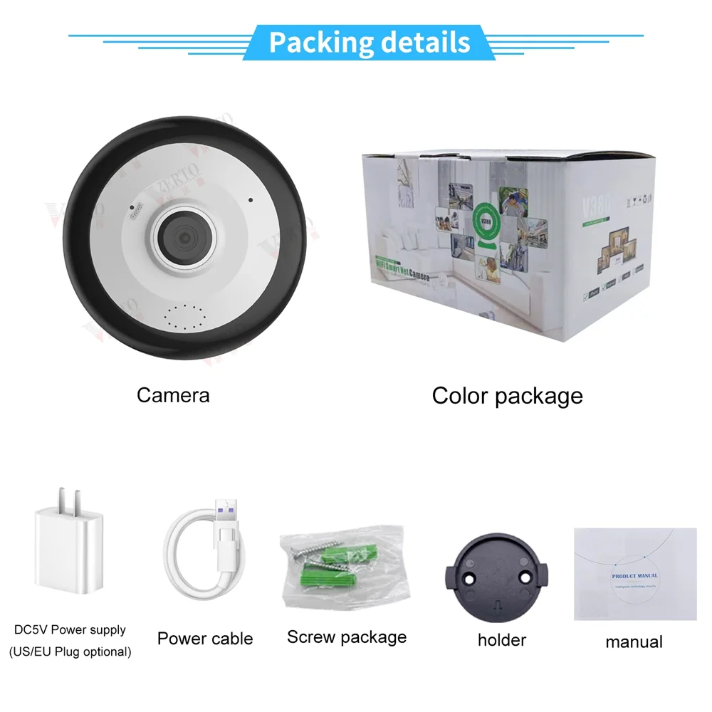 360 Panoramic WIFI Camera V380 Pro Two Ways AUDIO Smart Home Security Protection MINI Surveillance Wireless Camera 5MP