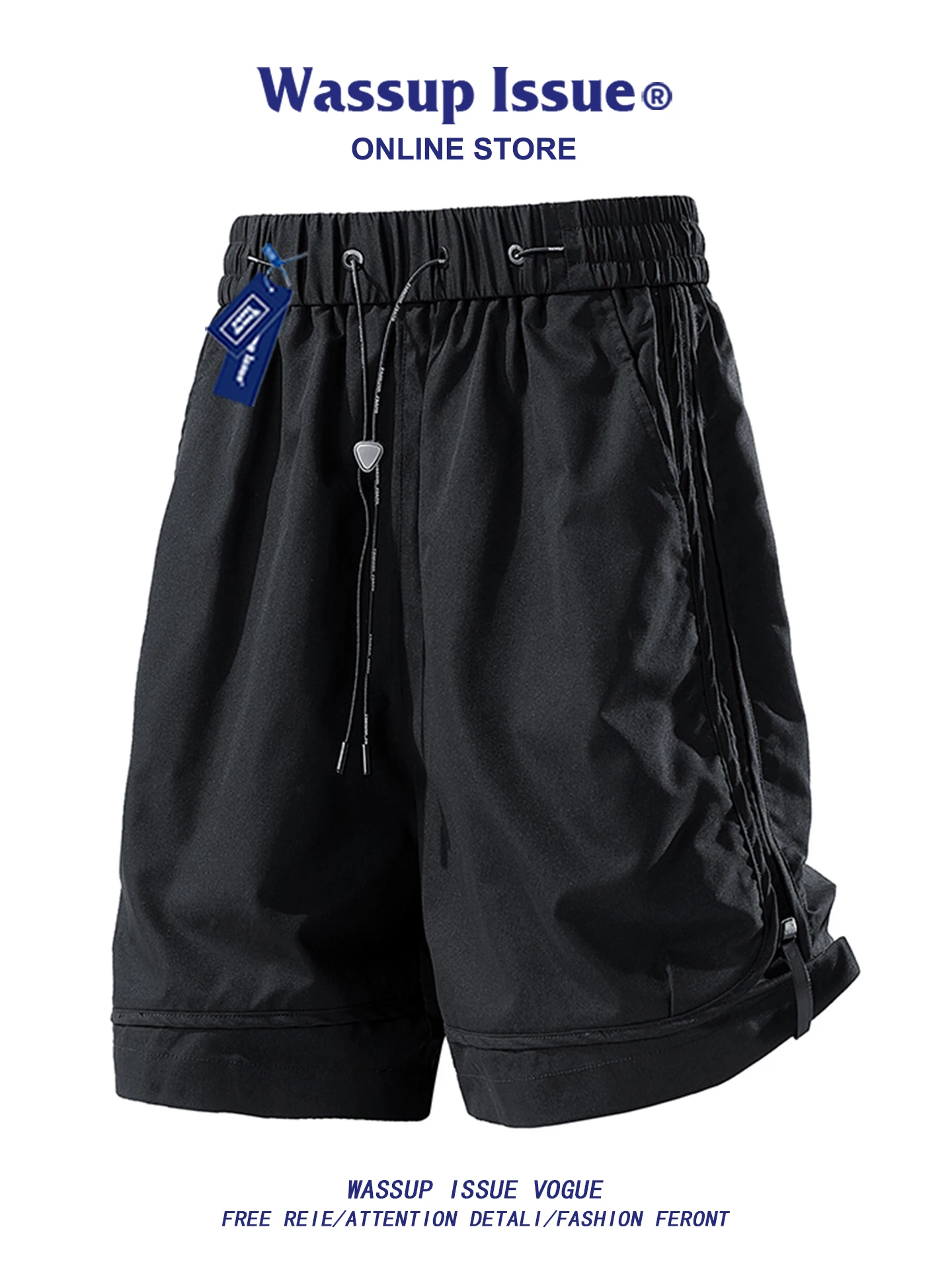 

Wassup Issue Summer Ice Silk Qui Dry Sports orts Men's Loose Casual Beach Five-Quarter Pants Teenage Faion Polyester Fiber