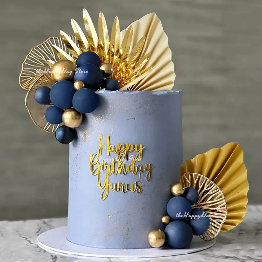 1 Set Marineblau Goldene Kugeln Tortendekoration Goldene Palmblätter Kuchendeko Boho Tortendekorationen für Abschluss Hochzeit Geburtstag – Detail 38