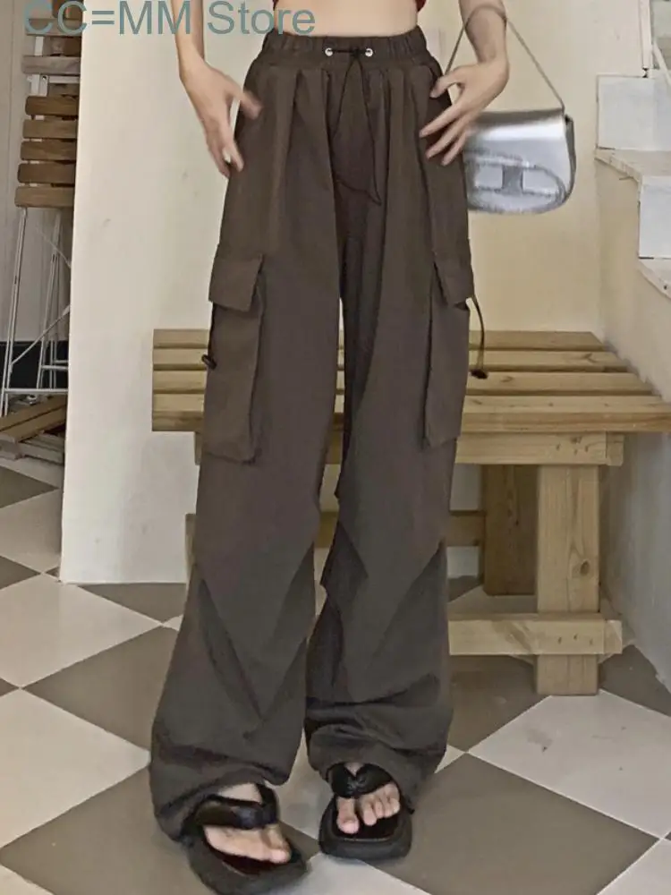 

New Summer Fashion Cargo Pants Women Pockets Korean Style Vintage Baggy Pants Female Elastic Band Designer Casual Pants