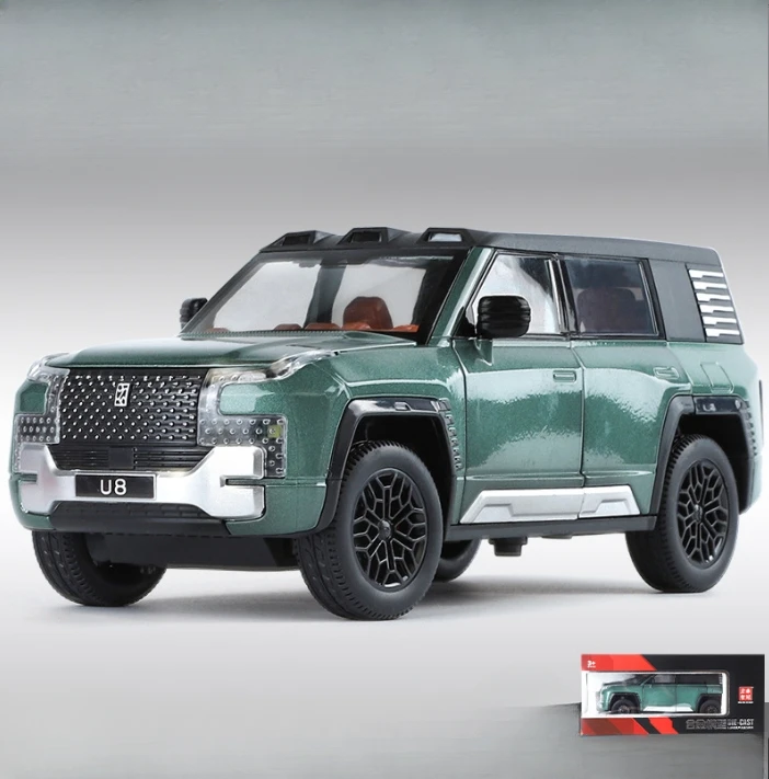 BYD LOOK UPAT U8 SUV Alliage Modèle de voiture moulé sous pression, Son et lumière, Dos côtelé, Jouet pour enfants, Affichage de la cheminée, Ornement, Cadeau pour enfants, 1:24