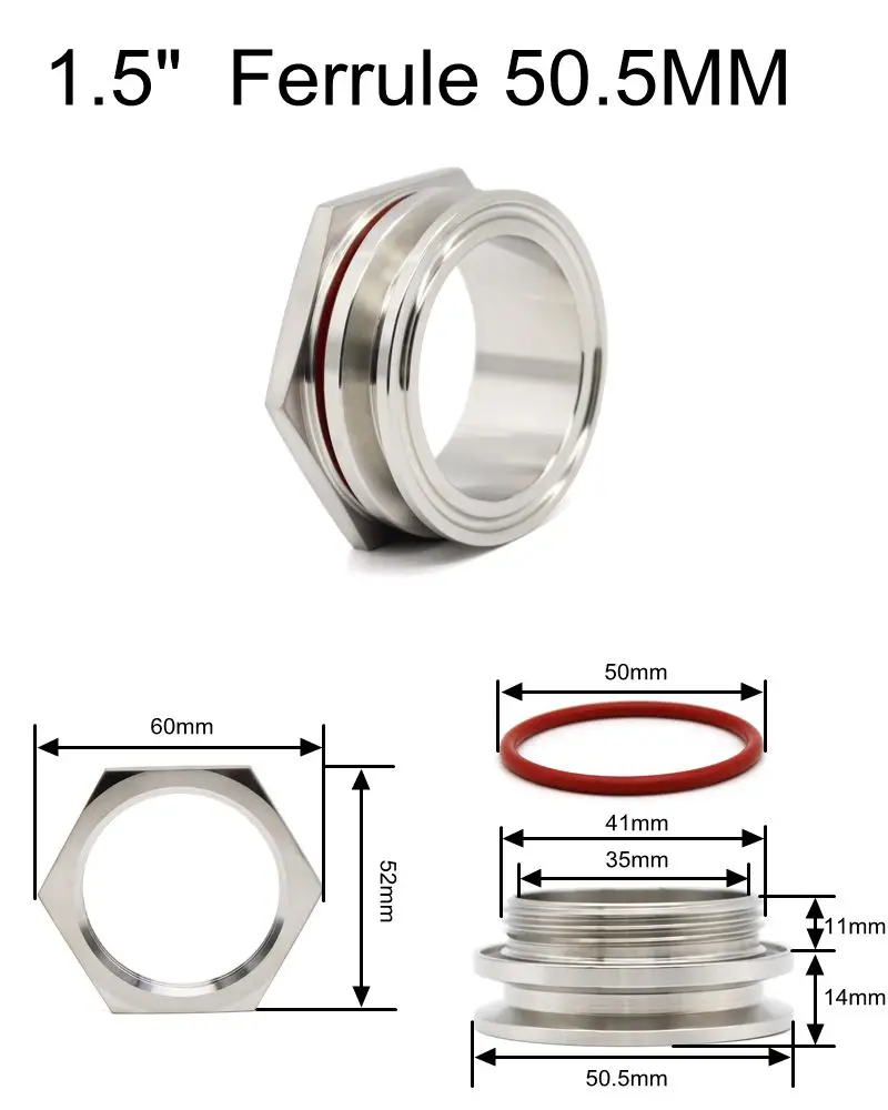 Weldless Bulkhead Tri Clamp 1.5" 2" Sanitary Stainless Steel SS304 Water Tank Beer Can Kettle Connector Pipe Fittings Homebrew