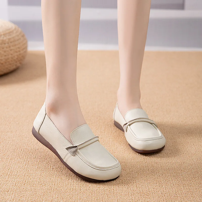 

Autumn Women's Shoes Fashion Genuine Leather Casual Flat Shoes Ladies Slip On Lightweight Single Shoes Women Work Shoes