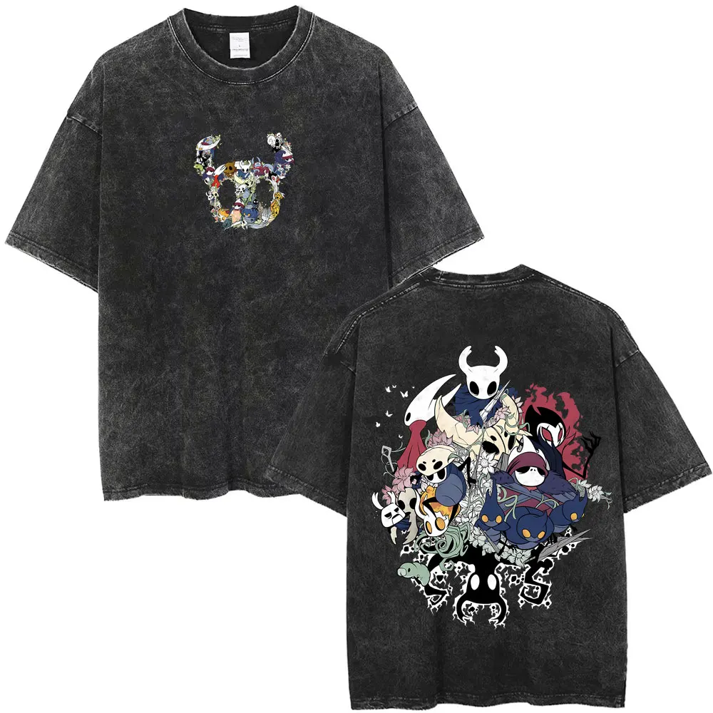 

Game Hollow Knight Vintage Washed T-shirt Men Women Casual Cotton Retro T-shirts Anime Oversized Short Sleeve T Shirt Streetwear