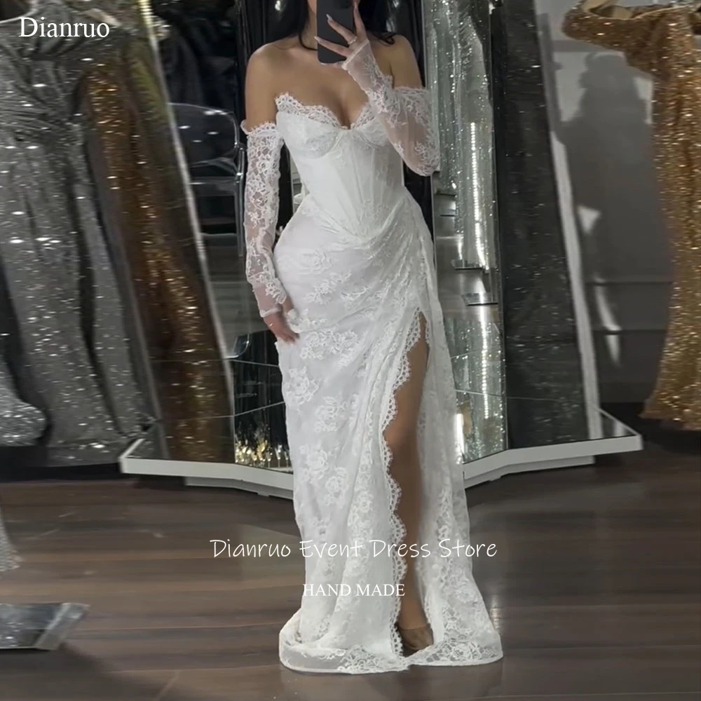 

Dianruo Lace Asymmetrical Sweetheart Wedding Dress High Slide Slit Mermaid Vestido Novia Chic Civil Robe De Mariée Customized