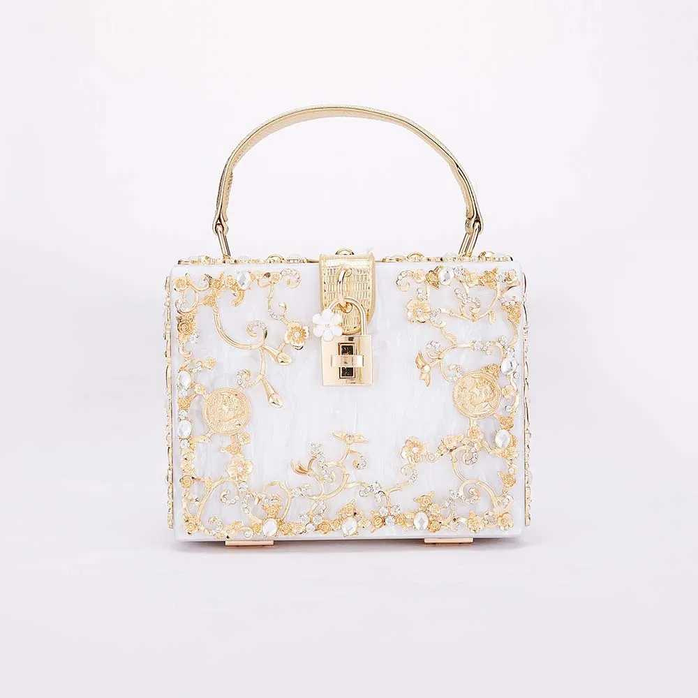 

2025 New Acrylic Banquet Bag with Hollow Metal Carving and Diamond Inlaid Handbag, Shoulder Cross Shoulder, Women's Bag