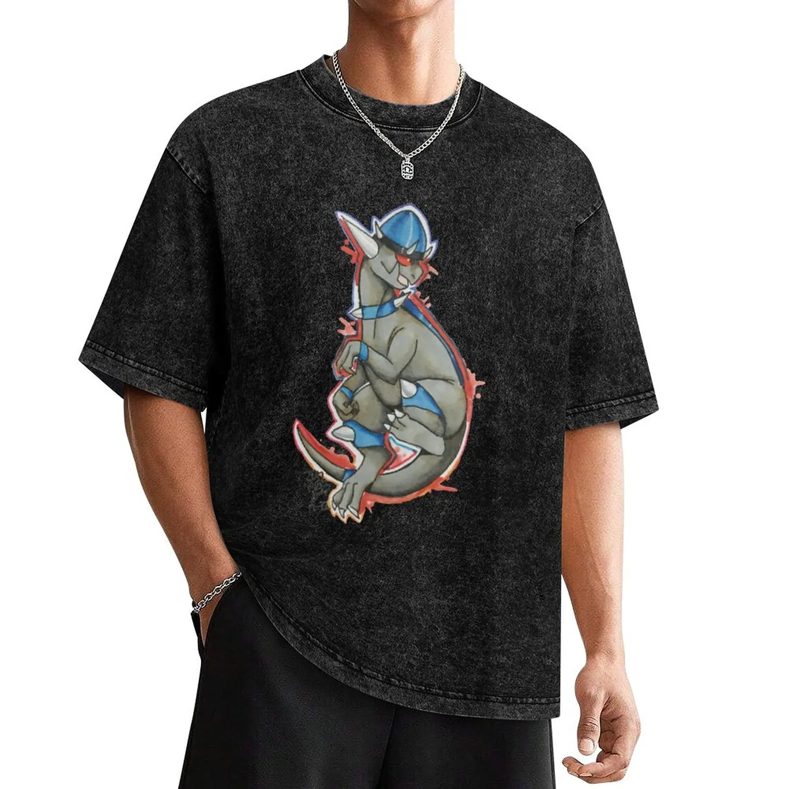 Футболка Rampardos, летний топ, одежда большого размера в стиле каваи, футболка с короткими рукавами, простые черные футболки для мужчин