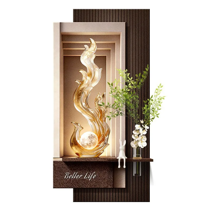 Advanced sense of wind and water decorative painting light luxury sandstone hydroponics green plant home mural