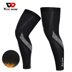 WEST BIKING Warm Leg Sleeves Running Fitness Sports Gear Autumn Winter Plus Velvet Legwarmers MTB Road Bicycle Thermal Leggings