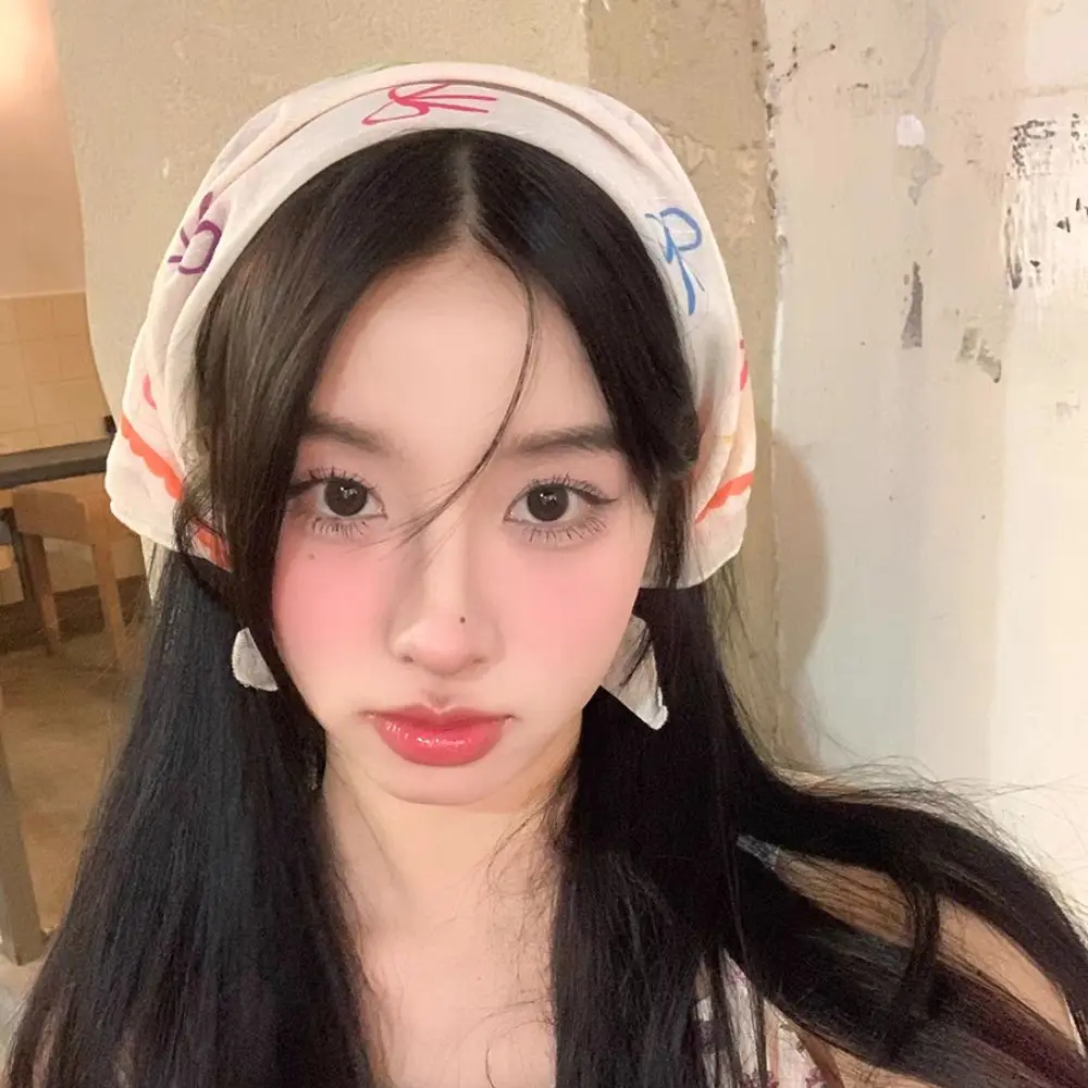 

Fairy Korean Sweet Bowknot Turban Elegant Colorful Fresh Small Scarf Headband Thin Headscarf Girls