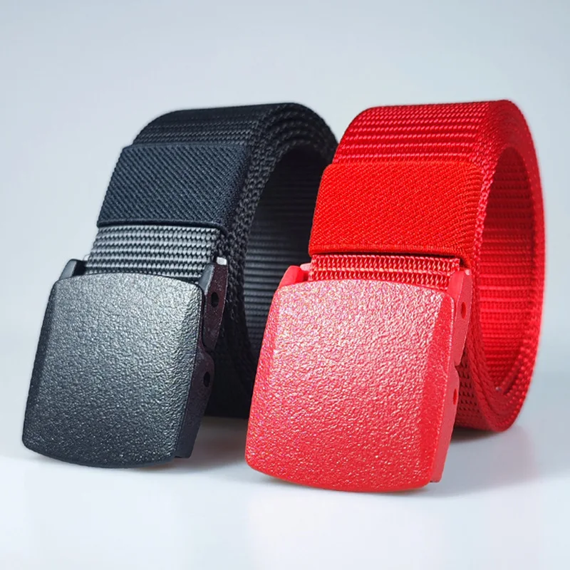 Metal Free Nylon Belt, Men's Smooth Buckle Tactical Belt, Student Military Training Outdoor Canvas Belt