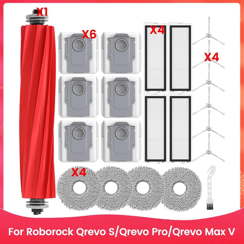 A86I-For Roborock Qrevo S/Qrevo Pro/Qrevo Max V فرشاة جانبية رئيسية فلتر Hepa ممسحة قماش أكياس الغبار استبدال أجزاء
