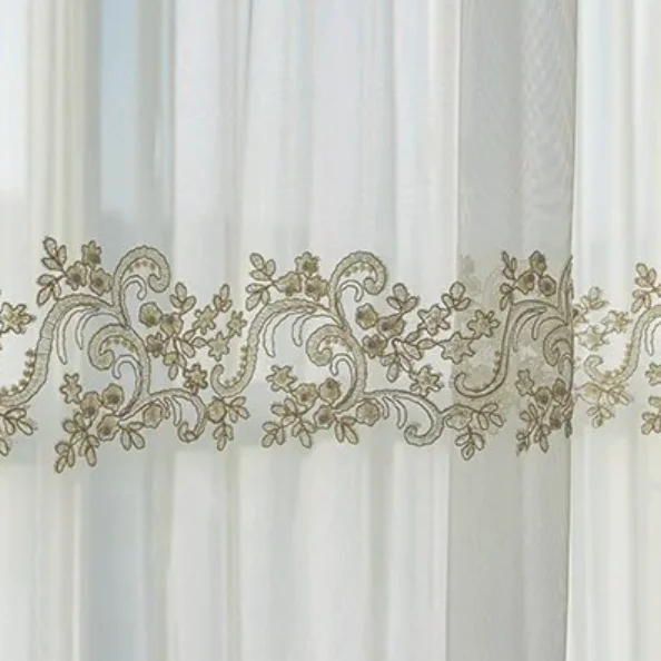 French Light Luxury Pearl High-end Embroidery White Gauze Curtains Living Room Bedroom Curtains