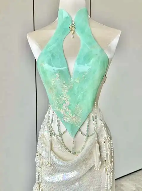 

ZIWU Design Jade Vase Floral And Bird Ribbed Bra Elf Costume Princess Party Costume Accessories