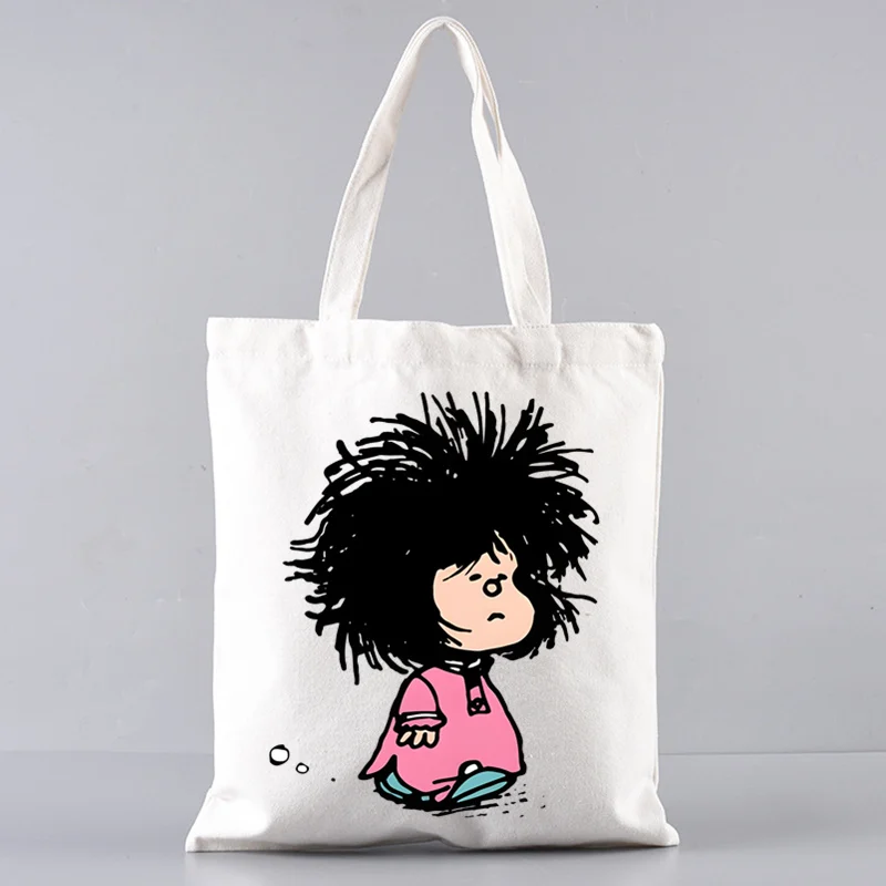 Mafalda Graphic Cartoon Printed Canvas Shoulder Bag Female Harajuku Funny Large-capacity Eco Environmental Shopper Bag