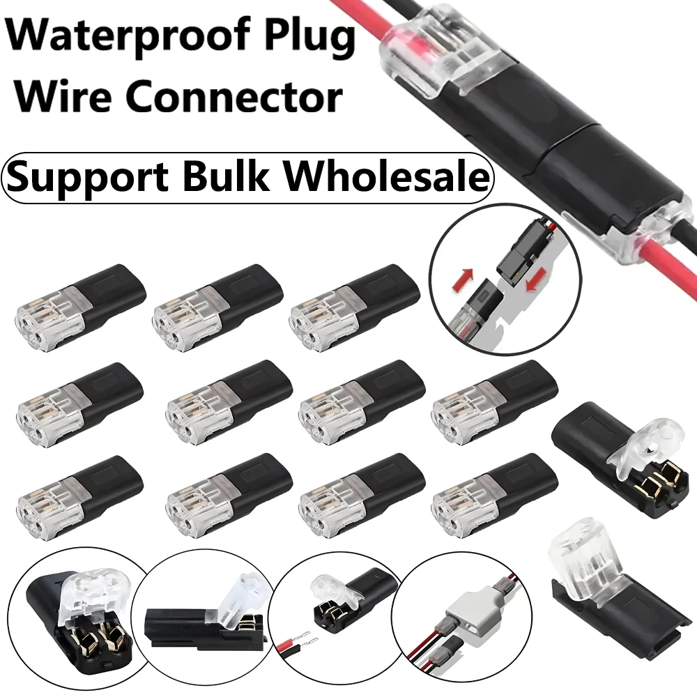 10/20/30/50/100 Pcs D2 Waterproof Plug 2-Pin Wire Connector Strip-Free Cable Plug Car Wire Snap Connector Strip Terminal