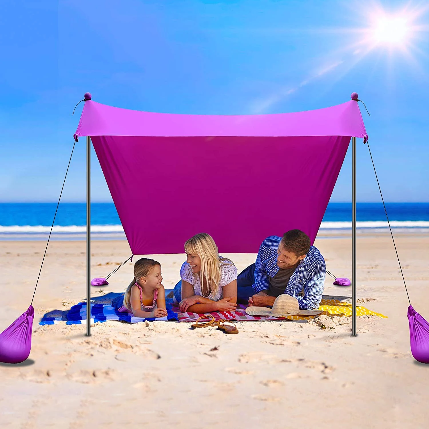 New Style UV50+ Light Sunshade Pop Up Beach Tent Portable Premium Outdoor Shade Beach Tent Sun Shelter With Sand Shovel