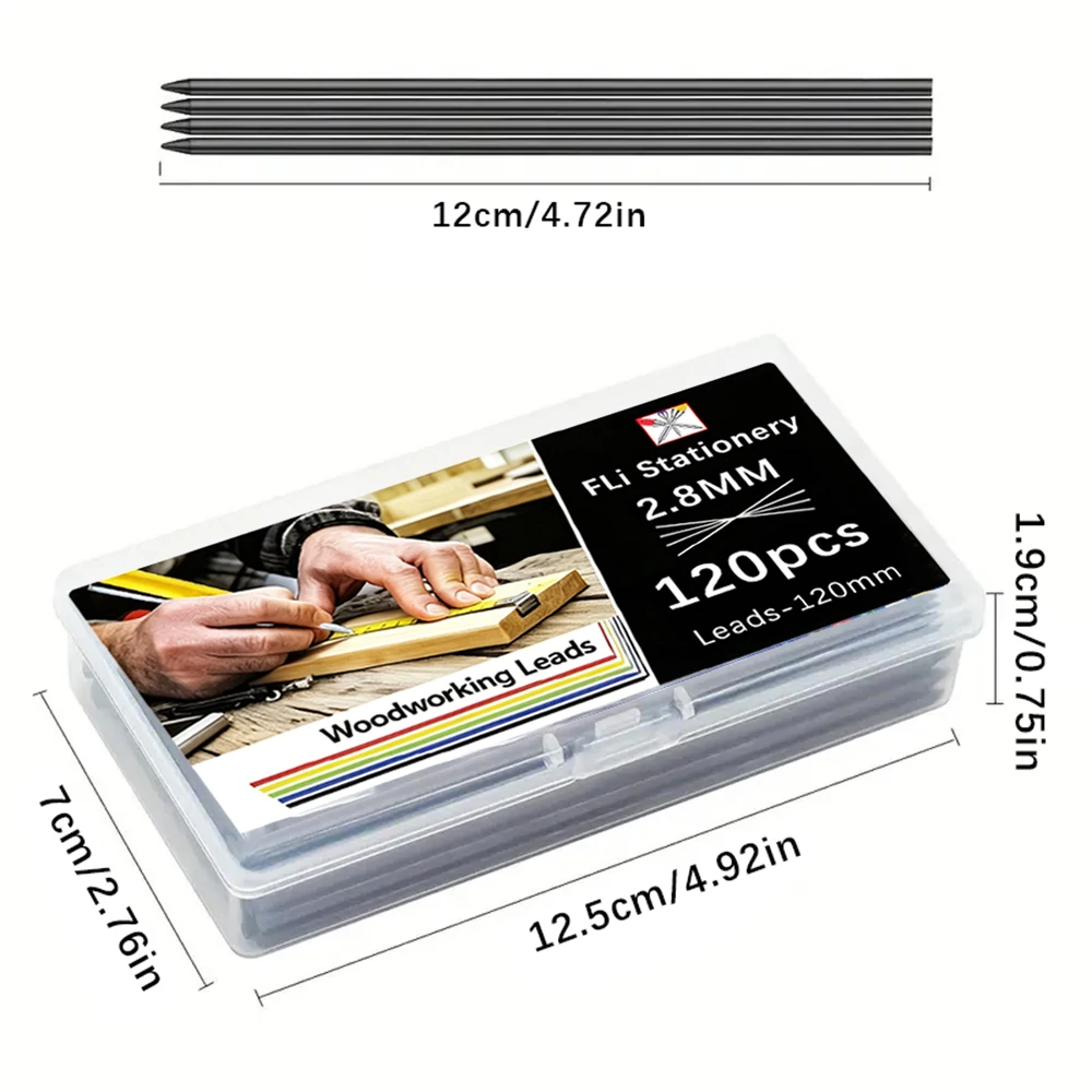 2,8 mm 120 Stück/1 Box Große Kapazität Schwarzer Holzbearbeitungsstift mit austauschbarer Mine, für Architekten und Schreiner, Stiftzubehör – Detail 9