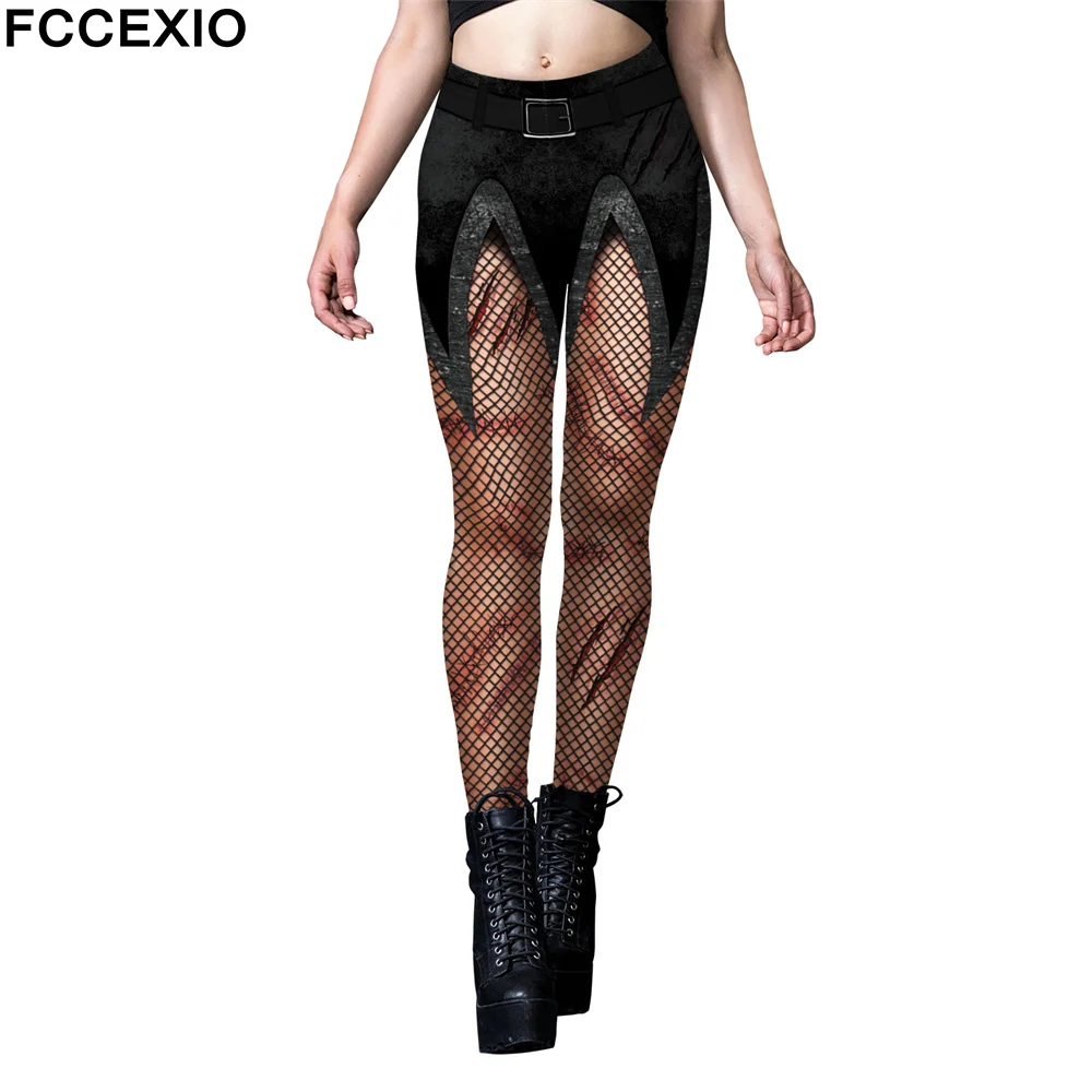 

FCCEXIO Stockings Scars Print Womens Sexy Legging Fitness Leggings Push Up Stretch Leggins Mujer Halloween Party Cosplay Pants