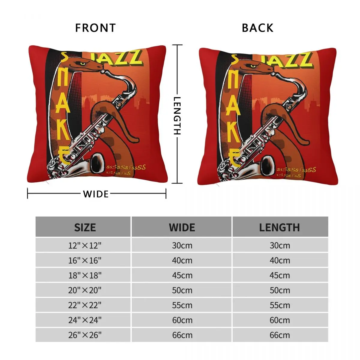 Snake Jazz Vintage Square Pillowcase Polyester Linen Velvet Pattern Zip Decor Home Cushion Case