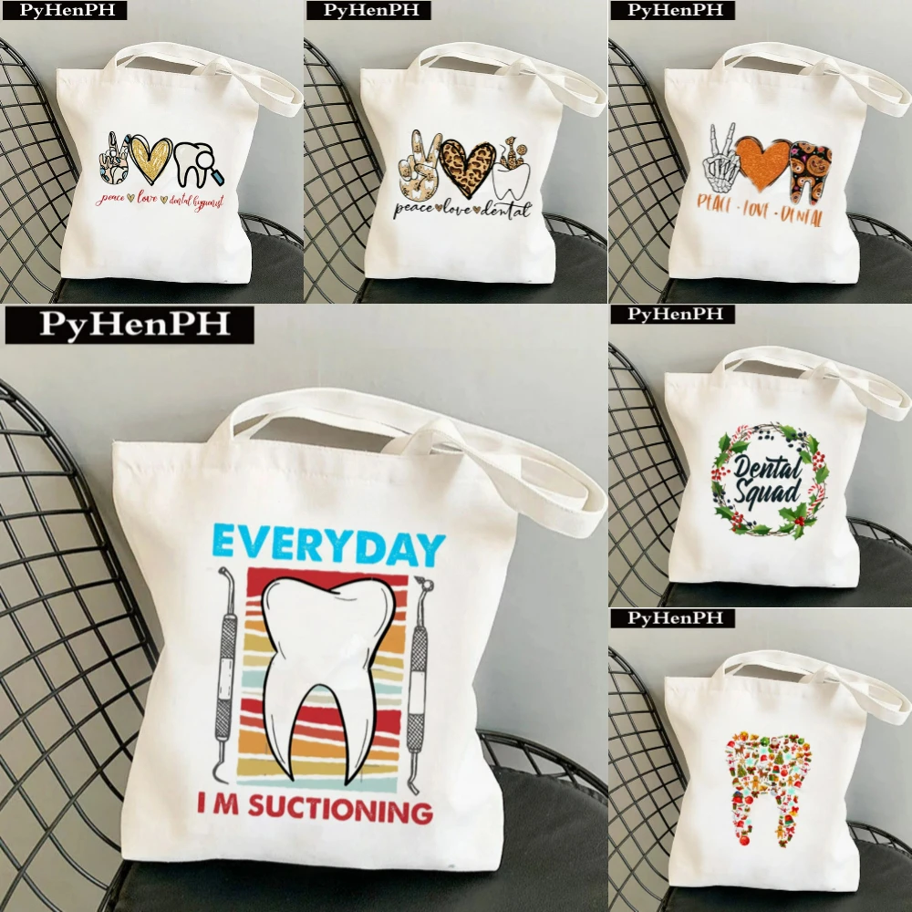 

Dental Squad Tooth Care Canvas Tote Bag Eco Friendly Reusable Spacious Shoulder Bag School Travel Yoga Tote Bag Daily Use