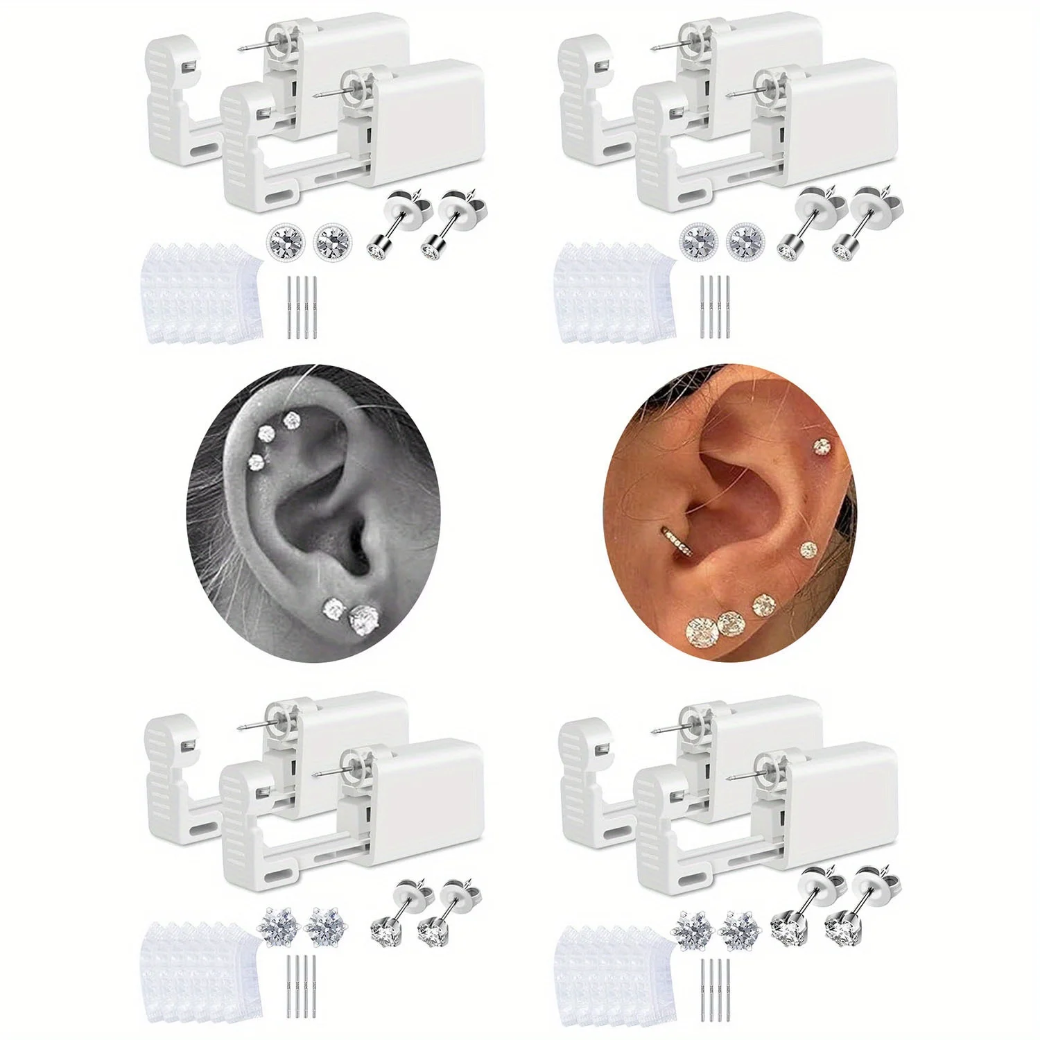 Ear Piercing Set,Disposable Piercing Guns Made of 316L Stainless Steel with Preloaded Studs, Six Waterproof Ear Covers