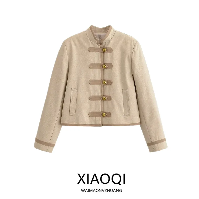 

Зима 2025 г. Женский костюм Jaet, винтажный дизайн на пуговицах, свободный крой, однотонное длинное пальто с воротником-стойкой, све, повседневная одежда