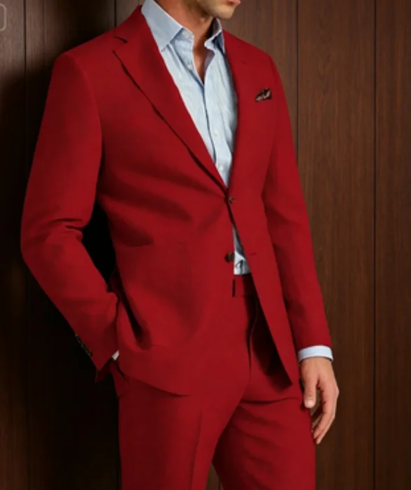 

Men's Casual Linen Suits Notched Lapel 2-Piece Blazer And Pants Lightweight Tuxedo for Summer Beach Wedding Party