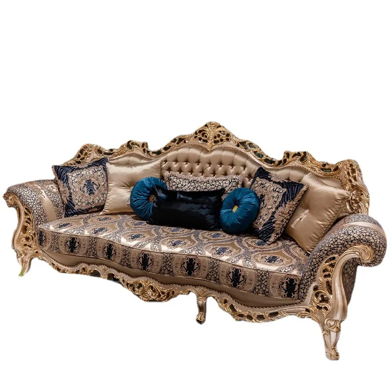 

French living room mahogany carved sofa European shell parquet sofa coffee table combination
