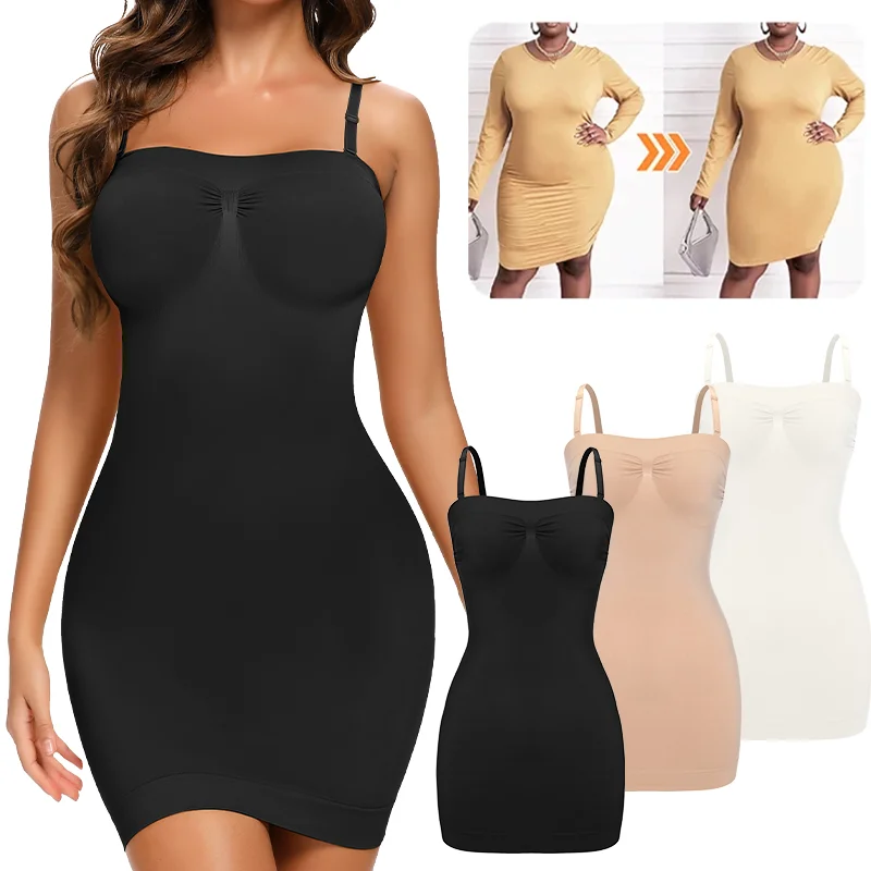 Frauen Abnehmen Shapewear Unterwäsche Control Strap Sexy Tiefem V-ausschnitt Push-Up Kleid Körper Former Spaghetti Taille Trainer Dessous